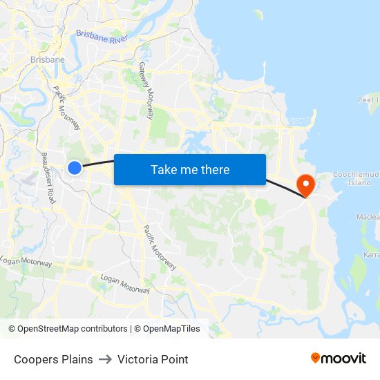 Coopers Plains to Victoria Point map