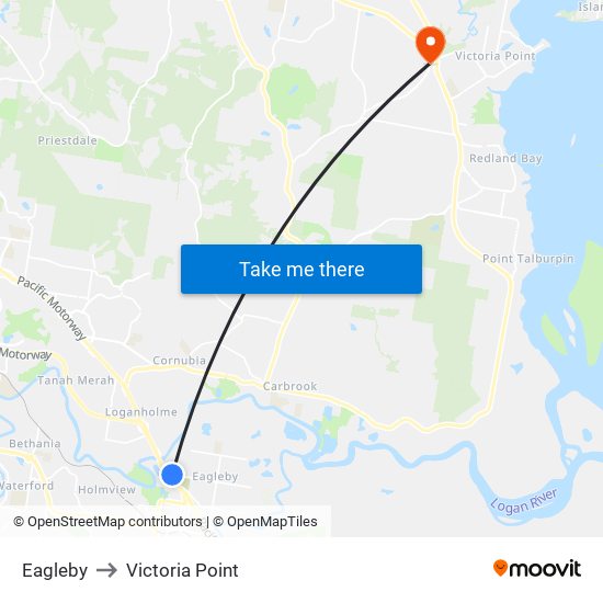 Eagleby to Victoria Point map