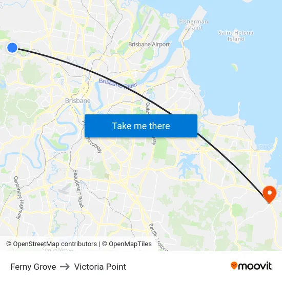 Ferny Grove to Victoria Point map