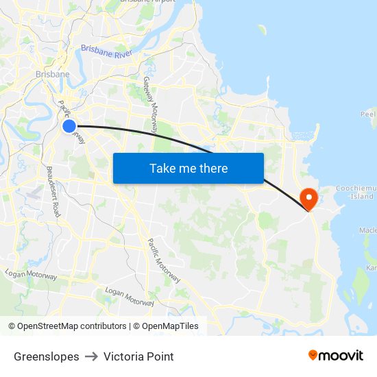 Greenslopes to Victoria Point map