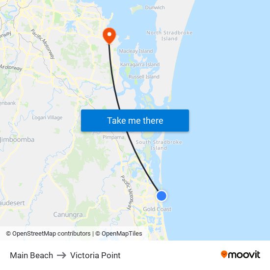 Main Beach to Victoria Point map