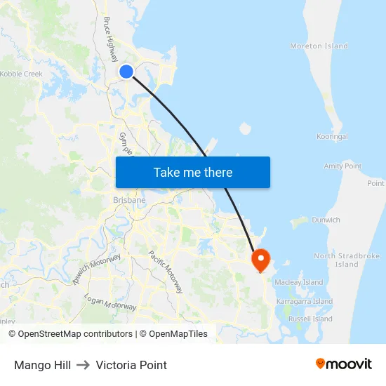Mango Hill to Victoria Point map