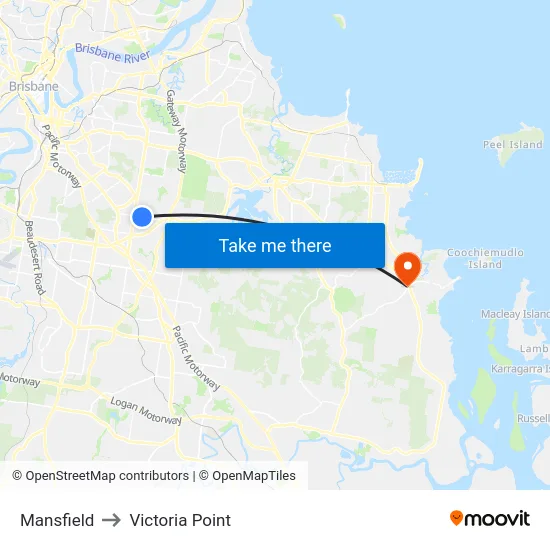 Mansfield to Victoria Point map