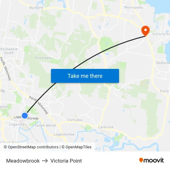 Meadowbrook to Victoria Point map
