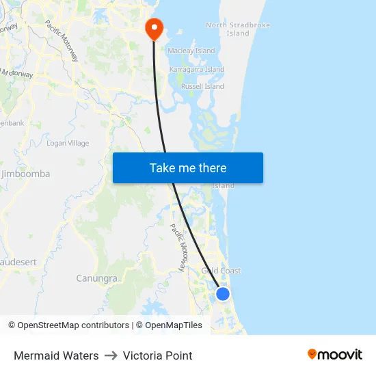 Mermaid Waters to Victoria Point map