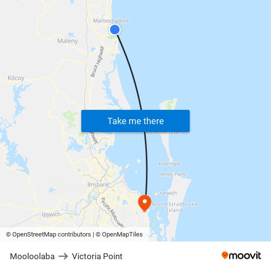 Mooloolaba to Victoria Point map