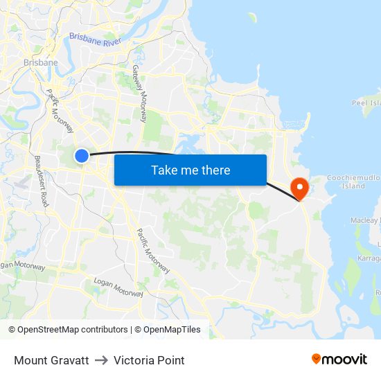 Mount Gravatt to Victoria Point map