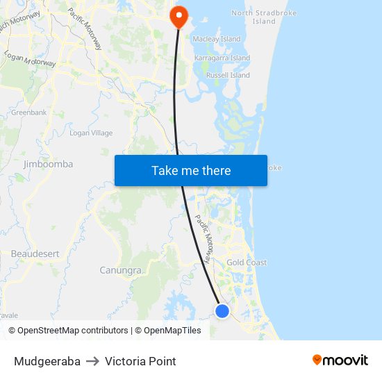 Mudgeeraba to Victoria Point map