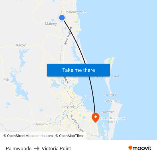 Palmwoods to Victoria Point map