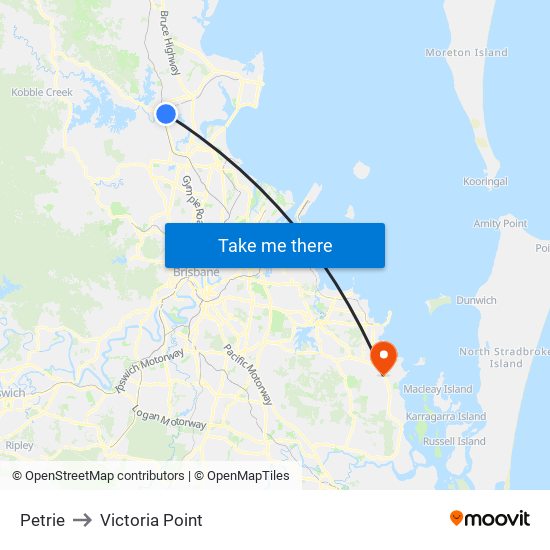 Petrie to Victoria Point map