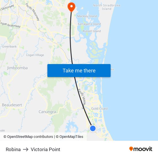 Robina to Victoria Point map