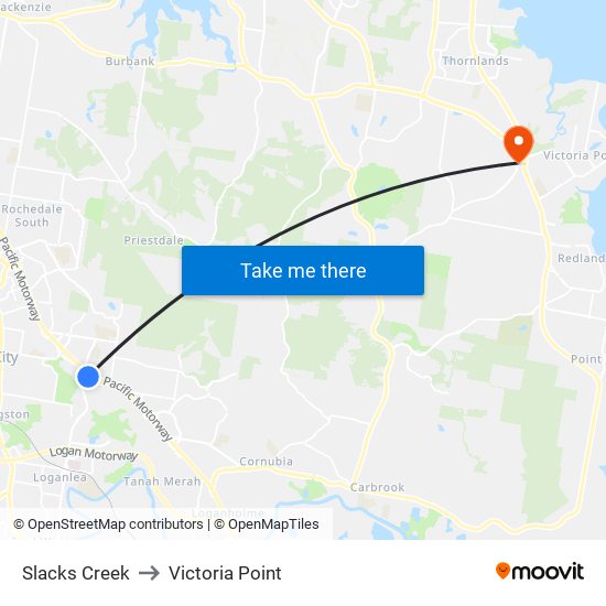 Slacks Creek to Victoria Point map