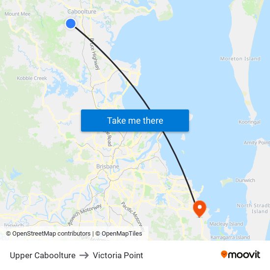 Upper Caboolture to Victoria Point map