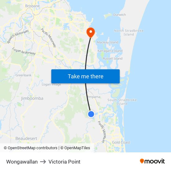 Wongawallan to Victoria Point map