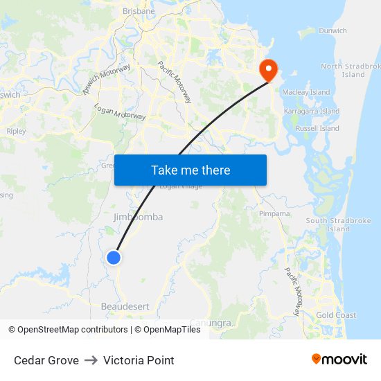 Cedar Grove to Victoria Point map