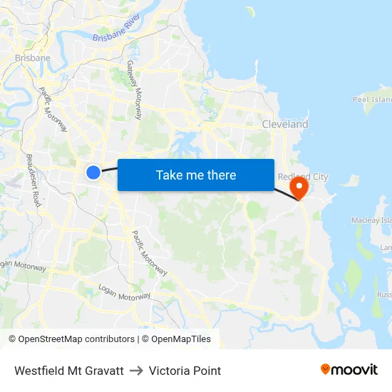 Westfield Mt Gravatt to Victoria Point map