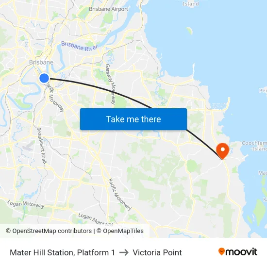 Mater Hill Station, Platform 1 to Victoria Point map