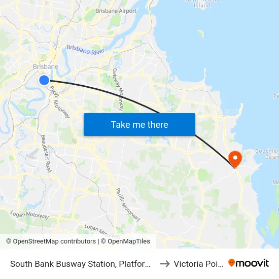 South Bank Busway Station, Platform 1 to Victoria Point map