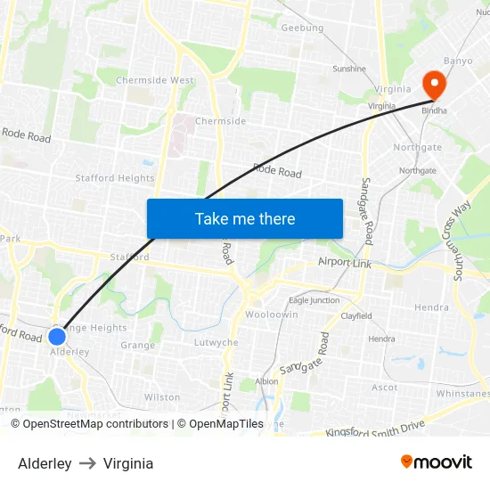 Alderley to Virginia map
