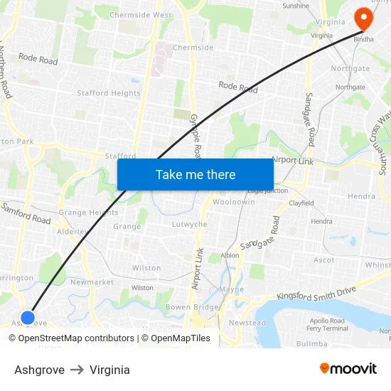 Ashgrove to Virginia map