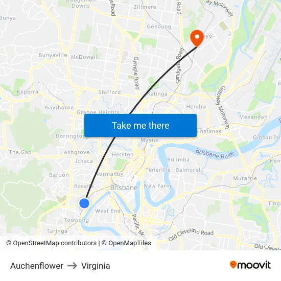 Auchenflower to Virginia map