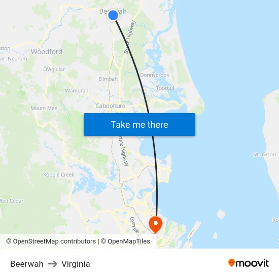 Beerwah to Virginia map
