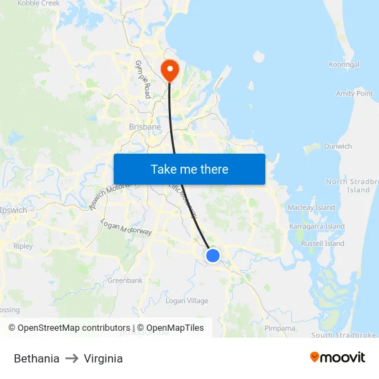 Bethania to Virginia map