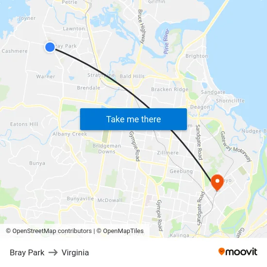 Bray Park to Virginia map