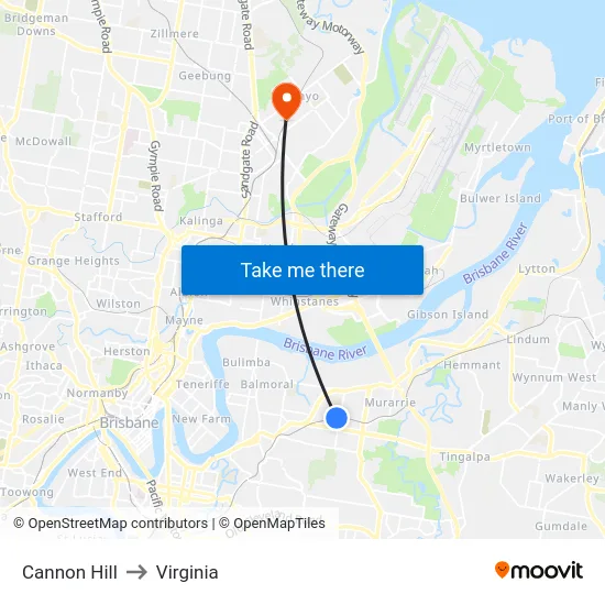 Cannon Hill to Virginia map