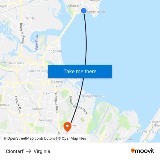 Clontarf to Virginia map