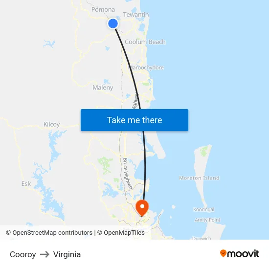 Cooroy to Virginia map