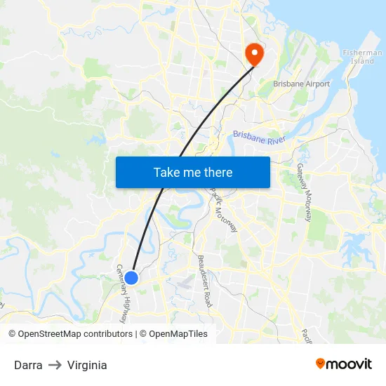 Darra to Virginia map
