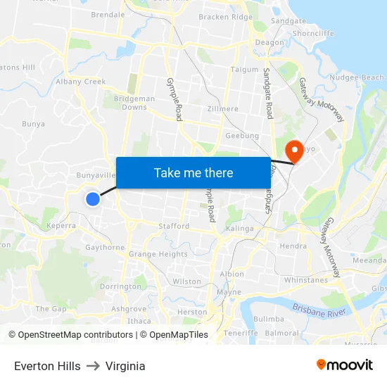 Everton Hills to Virginia map