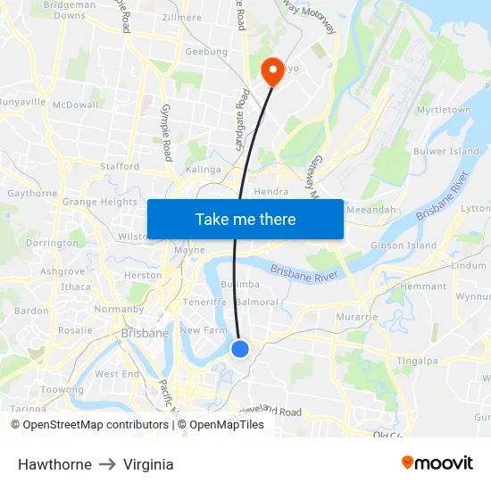 Hawthorne to Virginia map