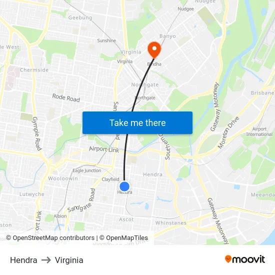 Hendra to Virginia map