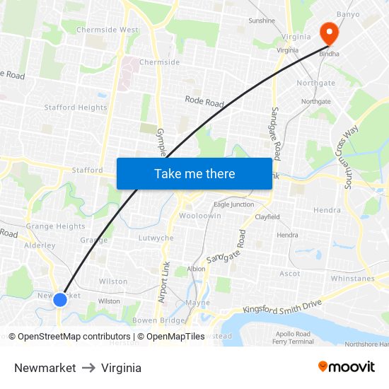 Newmarket to Virginia map