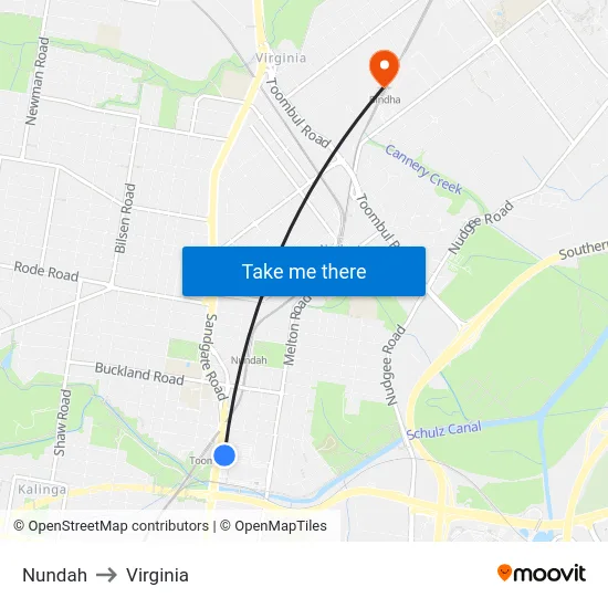 Nundah to Virginia map