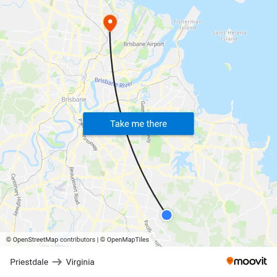Priestdale to Virginia map