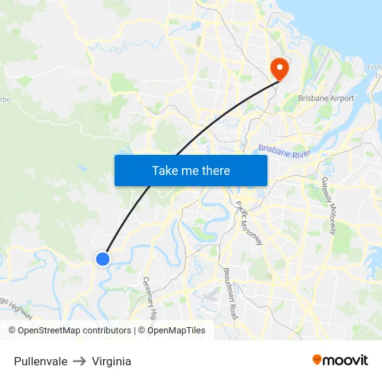 Pullenvale to Virginia map