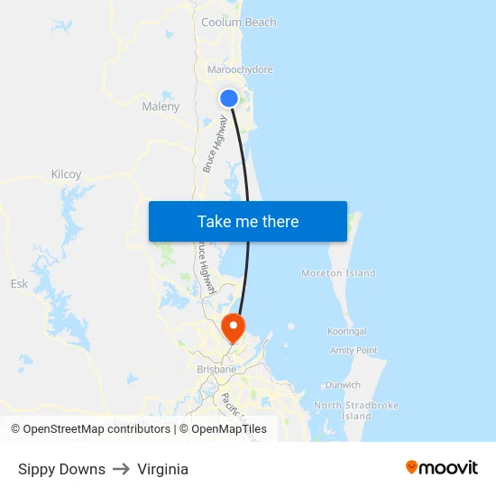 Sippy Downs to Virginia map