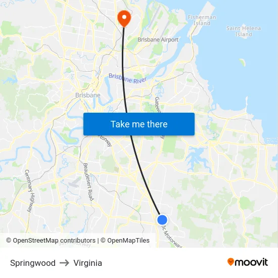 Springwood to Virginia map