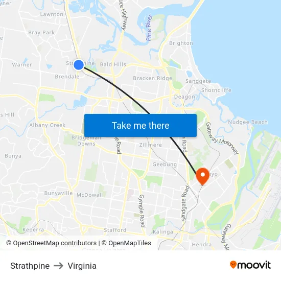 Strathpine to Virginia map
