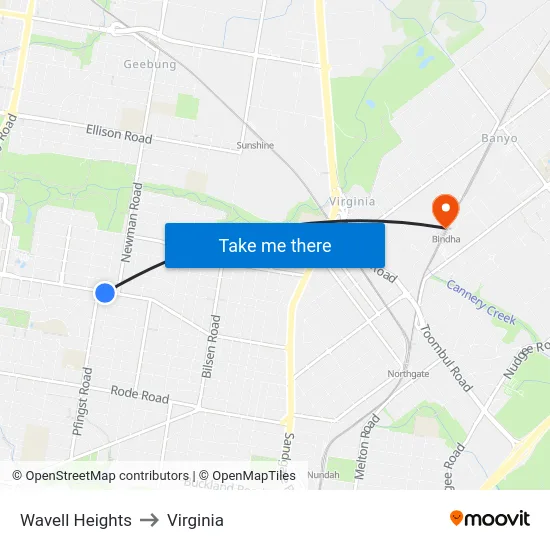 Wavell Heights to Virginia map