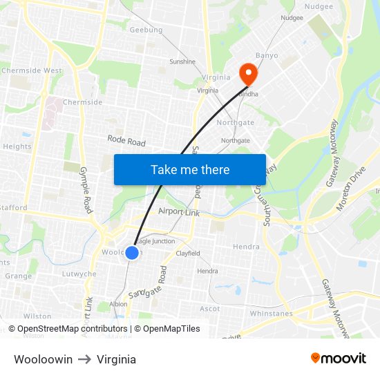 Wooloowin to Virginia map