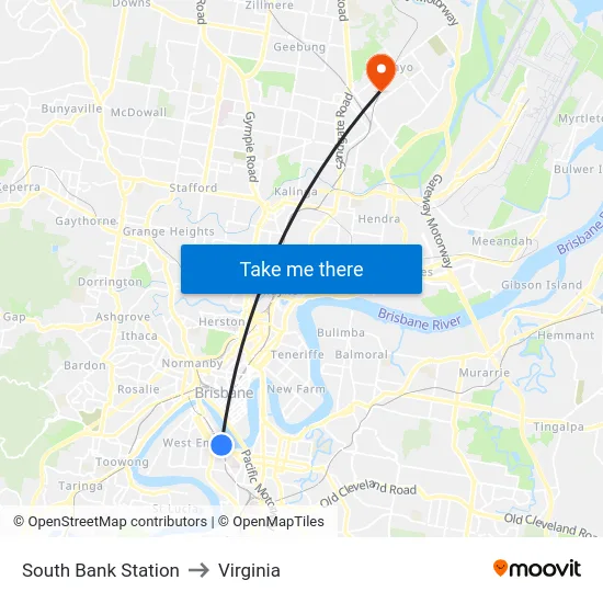 South Bank Station to Virginia map