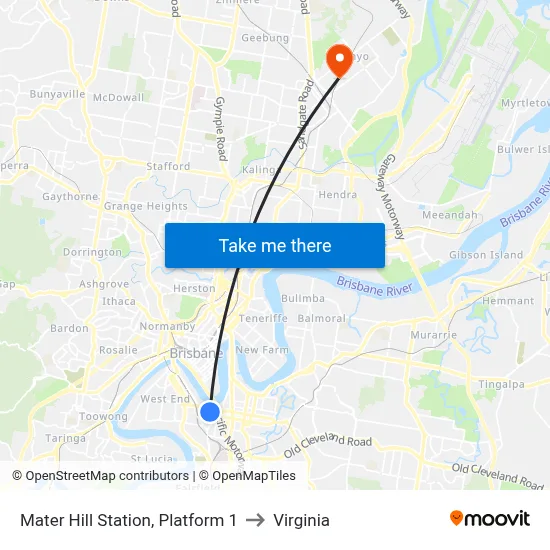 Mater Hill Station, Platform 1 to Virginia map