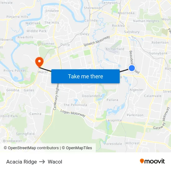 Acacia Ridge to Wacol map