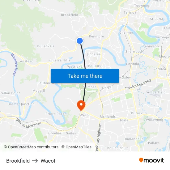 Brookfield to Wacol map