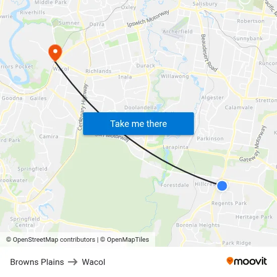 Browns Plains to Wacol map