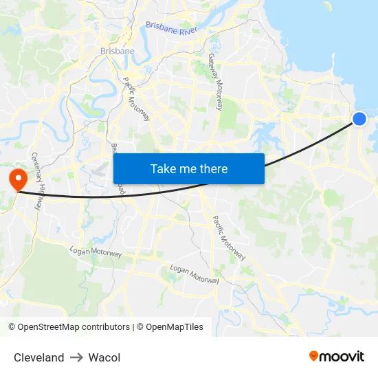 Cleveland to Wacol map